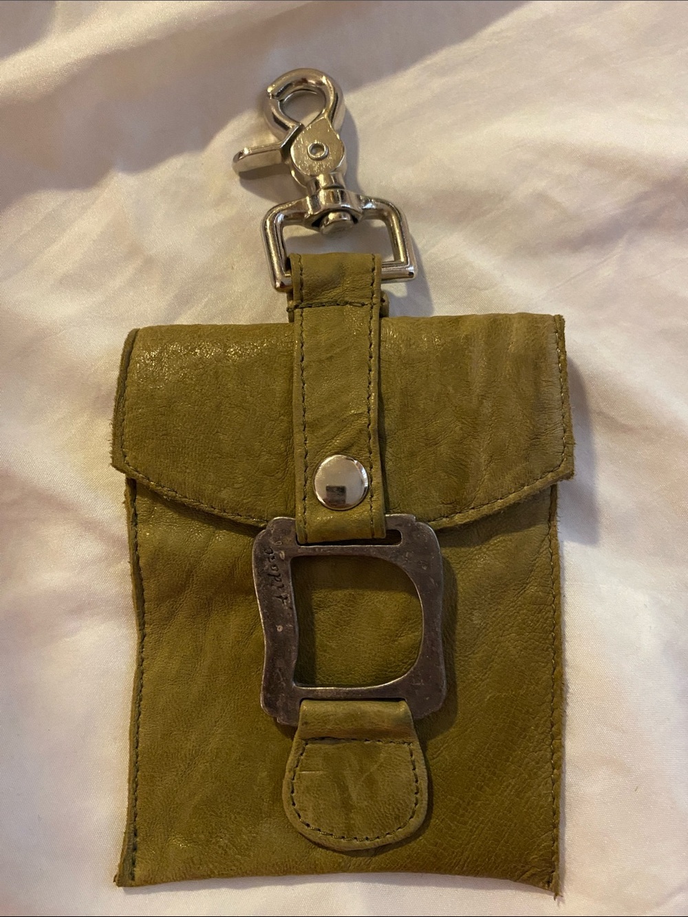 Leather Key & Card Holder in Olive Green with Silver Hardware